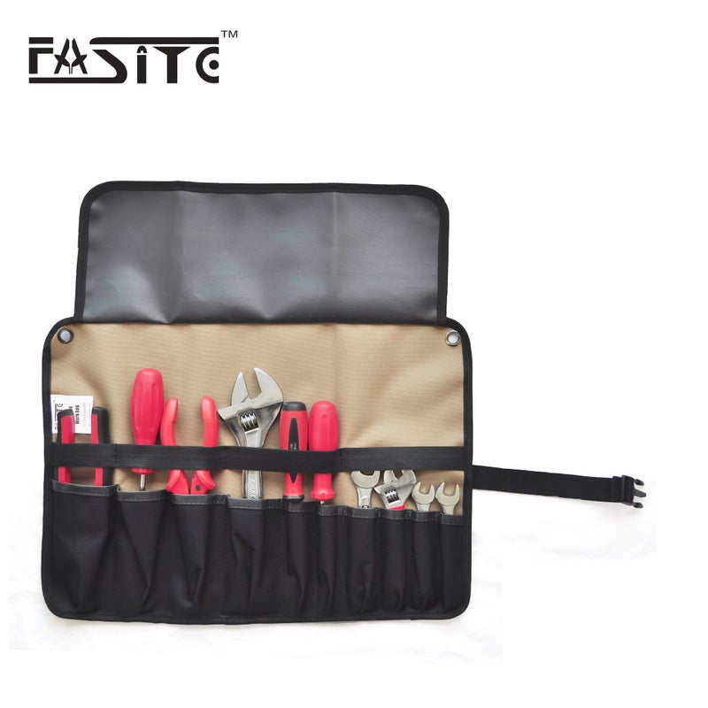 FASITE Roll Tool Pouch Rolling Tool Hanging Bag Multi Pockets Organizer PTN055, Dark Yellow - Image 2